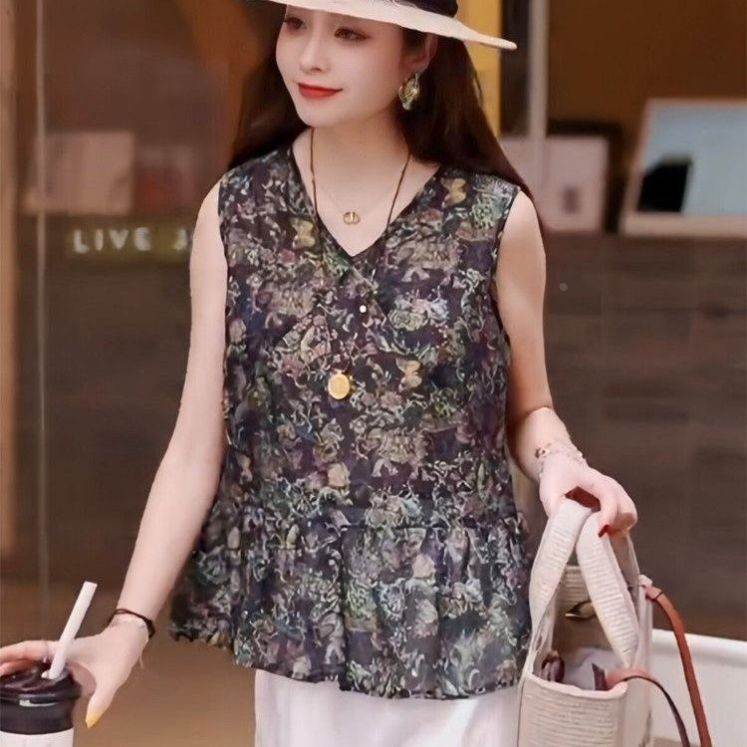 2026夏季新款法式温柔风红色波点无袖V领荷叶边背心女减龄上衣