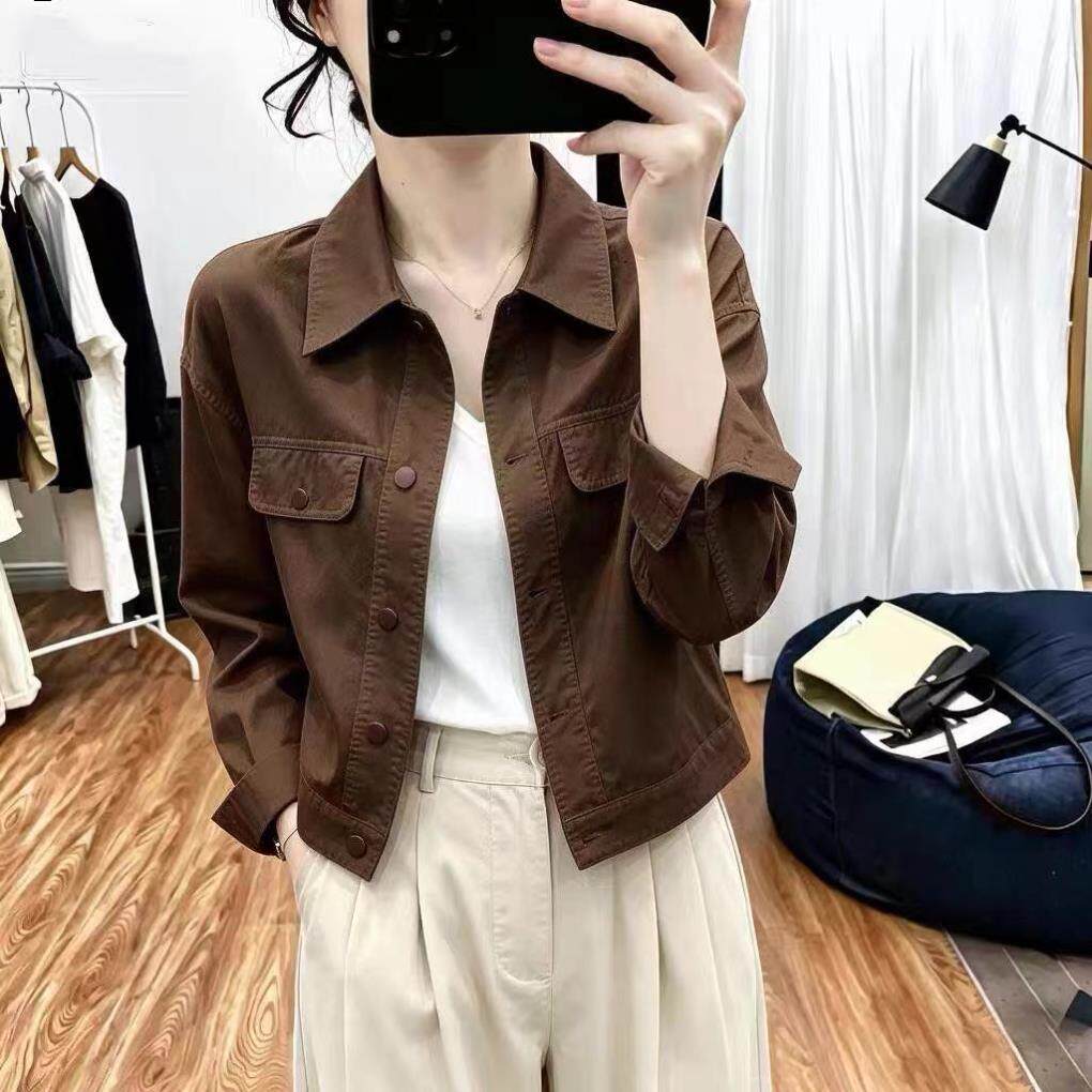 春秋韩系设计感衬衫外套 女短款休闲百搭工装风夹克 薄款小个子