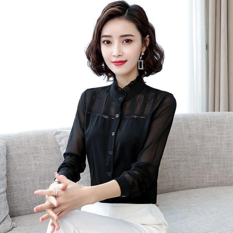 蕾丝雪纺衬衫女长袖2026春秋新款内搭洋气网纱外穿上衣打底衫小衫