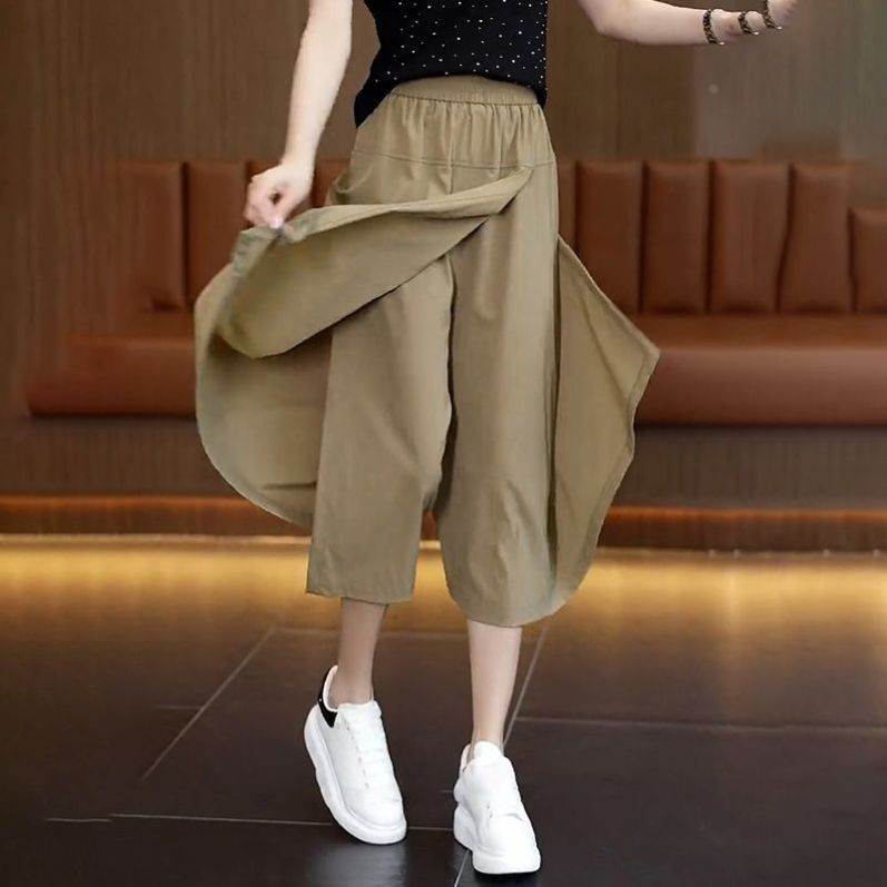 冰丝休闲裙裤女2025夏季薄款垂感显瘦阔腿裤小个子不规则八分裤裙