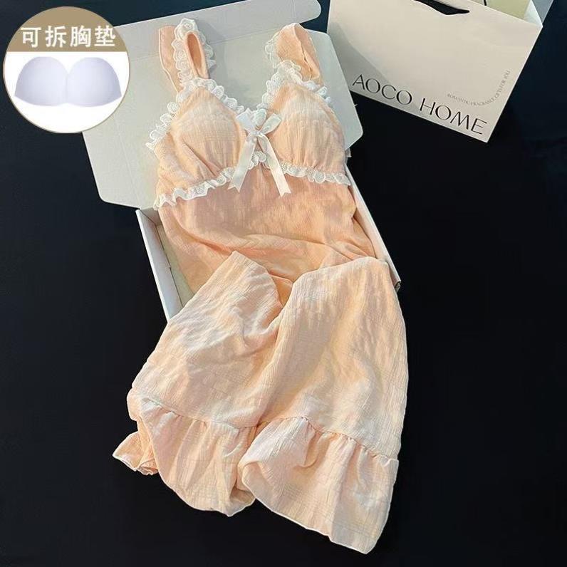 蕾丝花边带胸垫睡衣吊带裙女夏季薄款中长裙温柔少女风显瘦连衣裙
