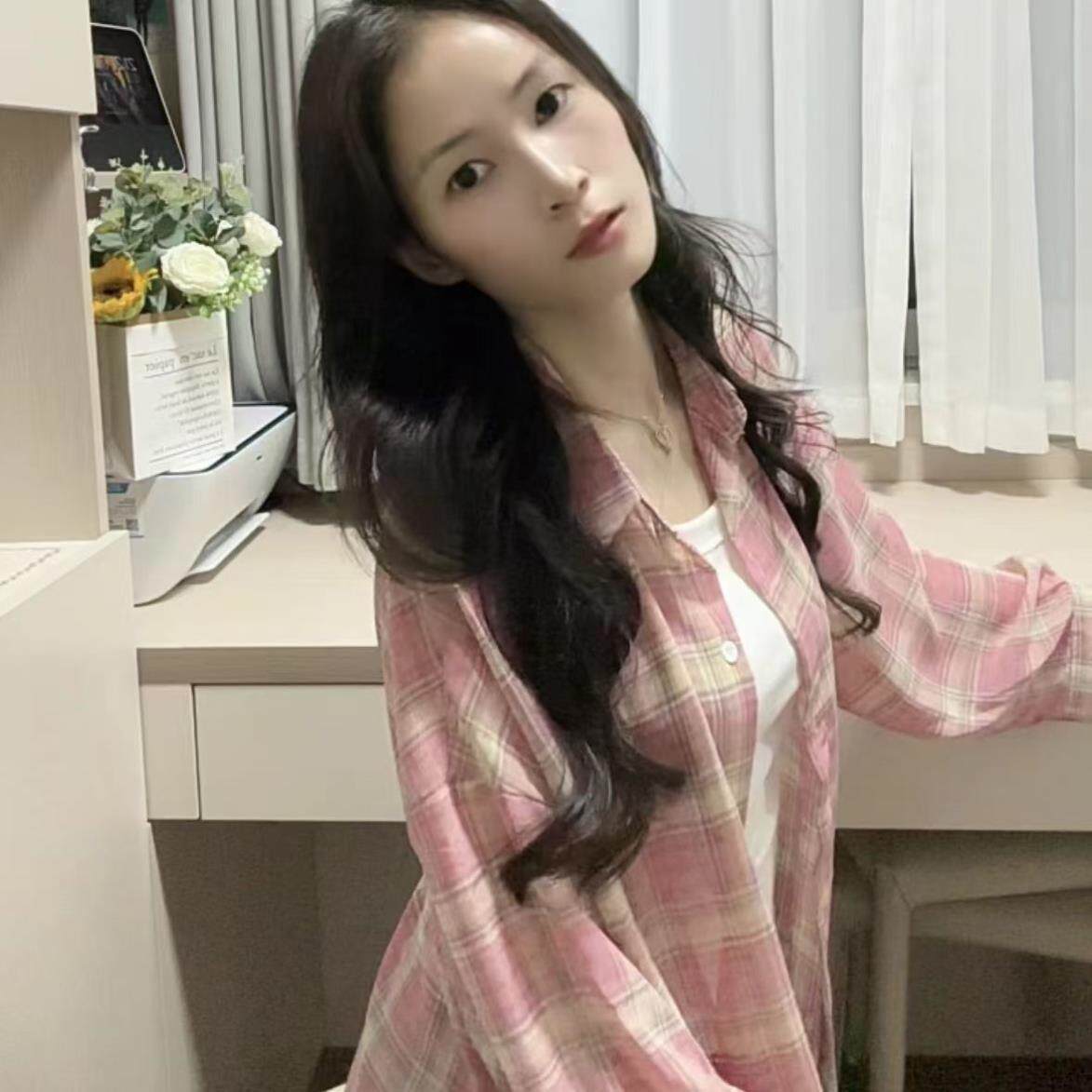 夏季外搭上衣女开衫透气格子雪纺衬衫2025新款长袖薄款上衣外穿女