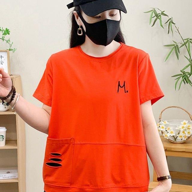 棉短袖t恤女士2024夏季新款韩版大码绣花套头时髦气质休闲上衣