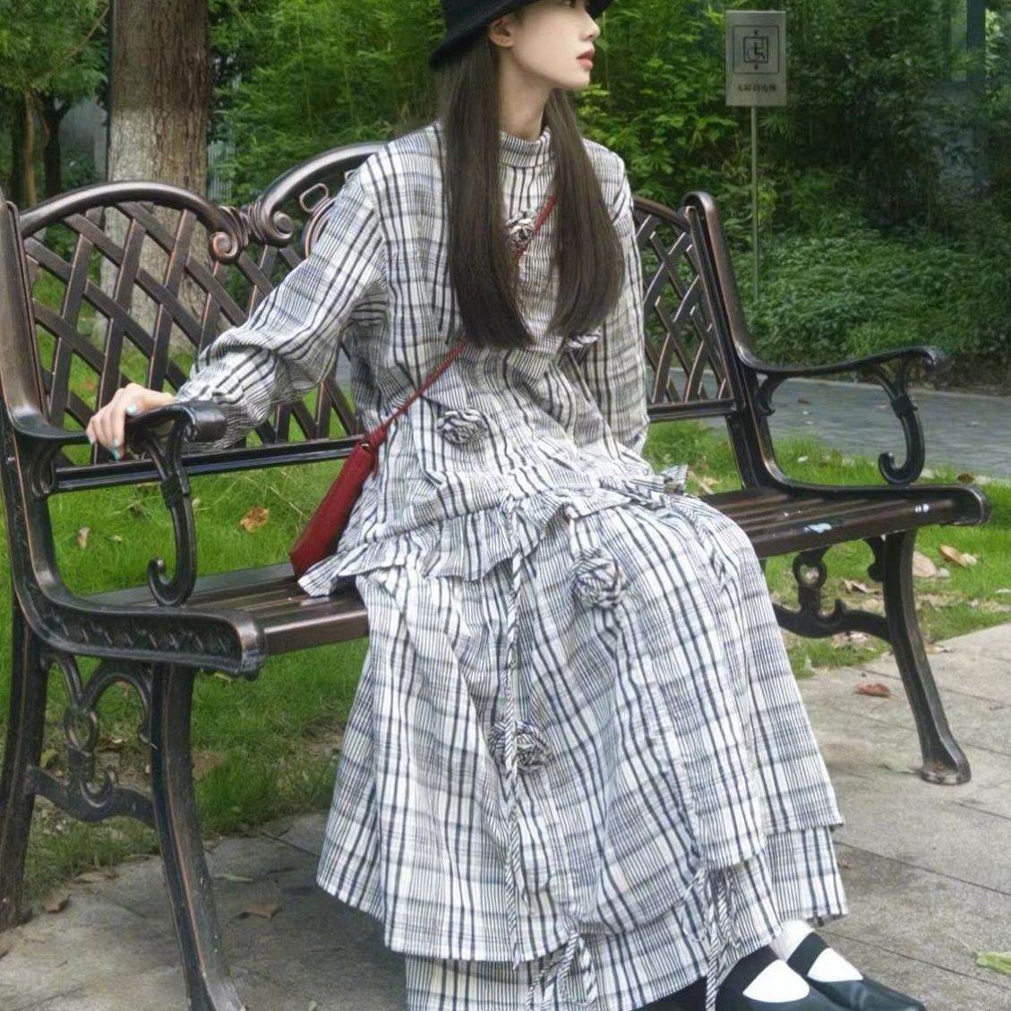 文艺森系套装女春季2026新款立体花朵抽褶长袖衬衫上衣半裙两件套