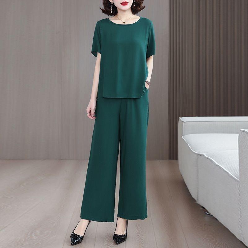 棉绸阔腿裤外穿便宜棉绸套装外出服中年女士舒适居家外穿薄款透气