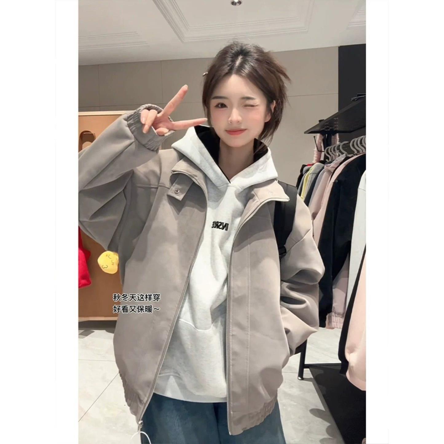 粉色立领短款夹克女款韩版春秋季防风保暖短款外套情侣棒球服上衣