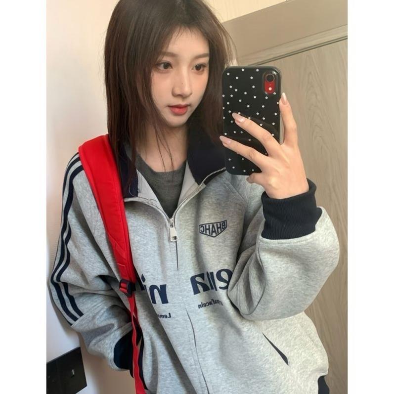 美式卫衣女2026新款潮牌立领棒球服薄款拉链开衫外套宽松休闲上衣