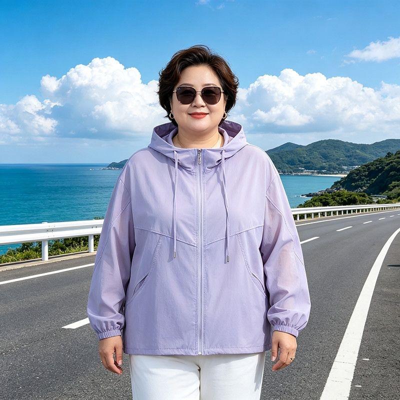 7XL胖妈妈夏季长袖防晒衣中老年加肥加大码宽松户外上衣薄款200斤
