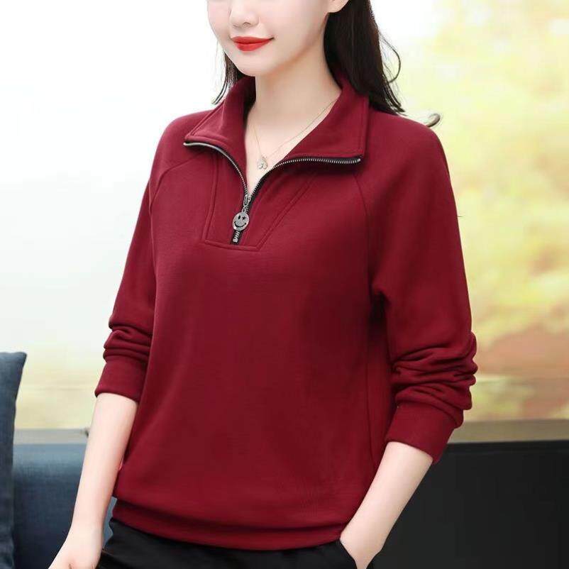 2023 春款立领薄料女士卫衣 宽松大码妈妈休闲红色外套