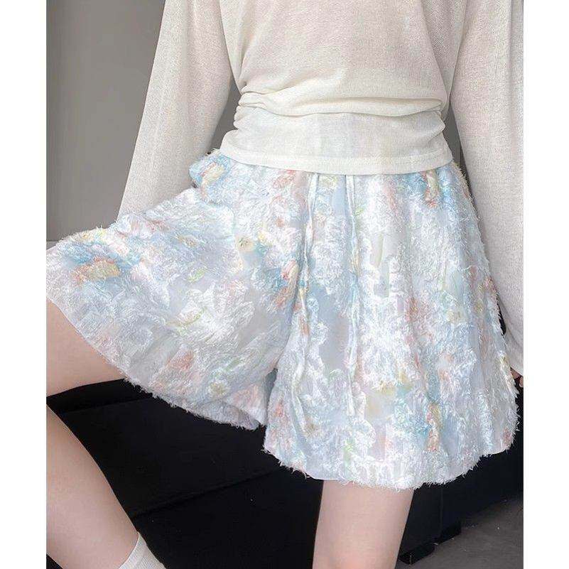 碎花蕾丝花苞裙裤女夏季2025新薄款高腰显瘦莫奈花园休闲五分中裤