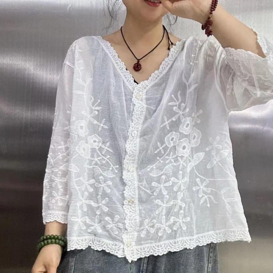 棉麻中袖开衫防晒服时尚休闲百搭气质显瘦短外套