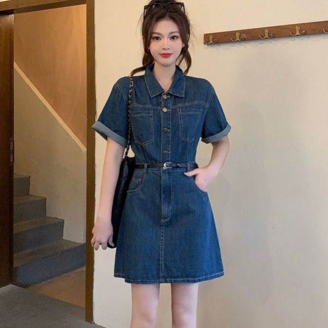 大码女装胖mm牛仔连衣裙女2026夏季新款裙子微胖女生遮肚显瘦裙子