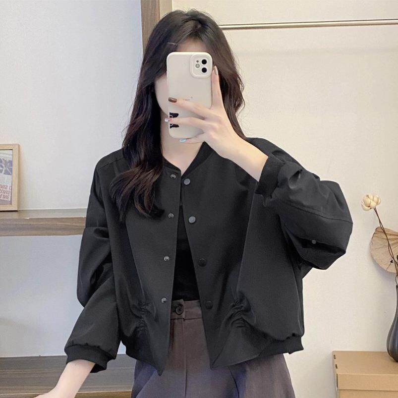 棒球服短款外套女 小个子2026春秋新款 设计感宽松遮肉褶皱夹克上