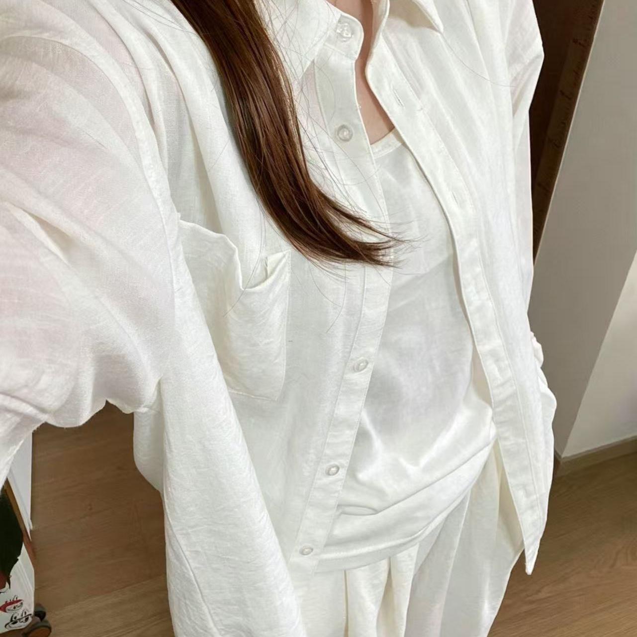 亚麻衬衫女夏季薄款松弛感防晒长袖上衣老钱风高智感棉麻衬衣外套