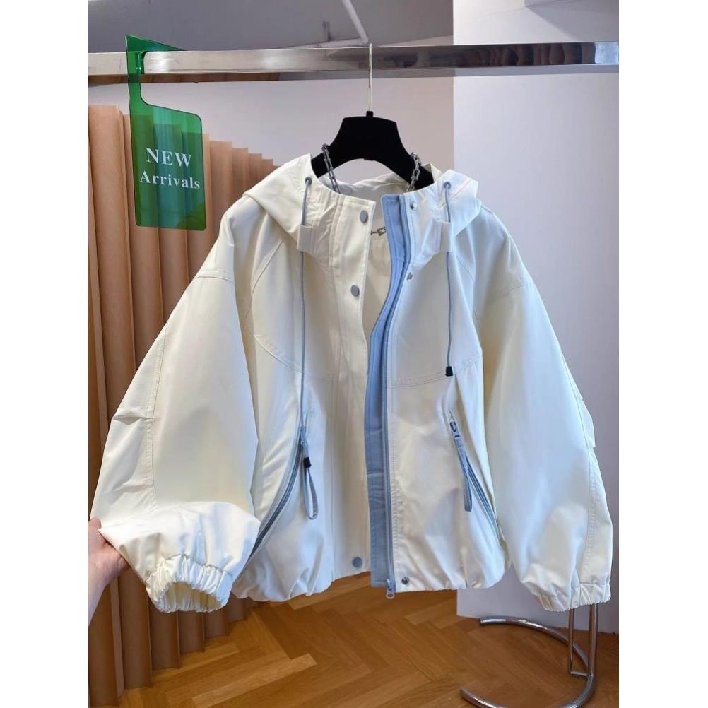 韩版高级感派克服冲锋衣外套女2026新款宽松休闲百搭连帽工装风衣