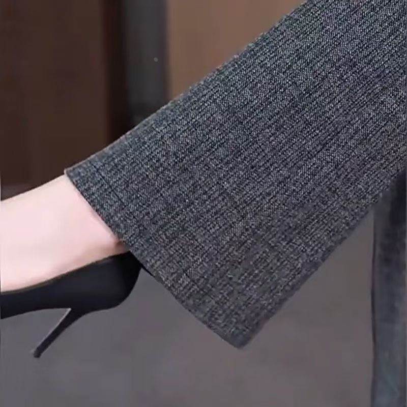 灰色2026春秋直筒微喇裤子女新款显瘦妈妈松紧腰窄版女士休闲裤