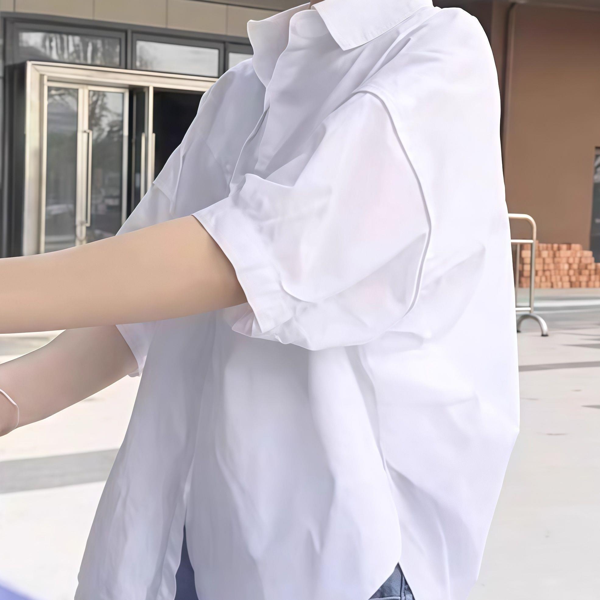 女装2025夏季新款宽松小个子中袖衬衫时尚百搭宽松遮肉衬衣女上衣