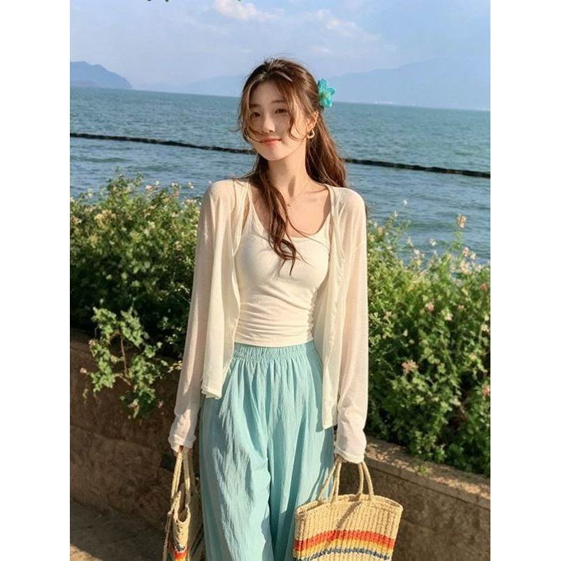 薄款莱赛尔天丝针织防晒开衫女夏配吊带连衣裙子外搭披肩罩衫衬衫