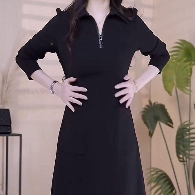 春秋新款时尚拉链显瘦大码中长款秋季裙子气质洋气休闲连衣裙打底