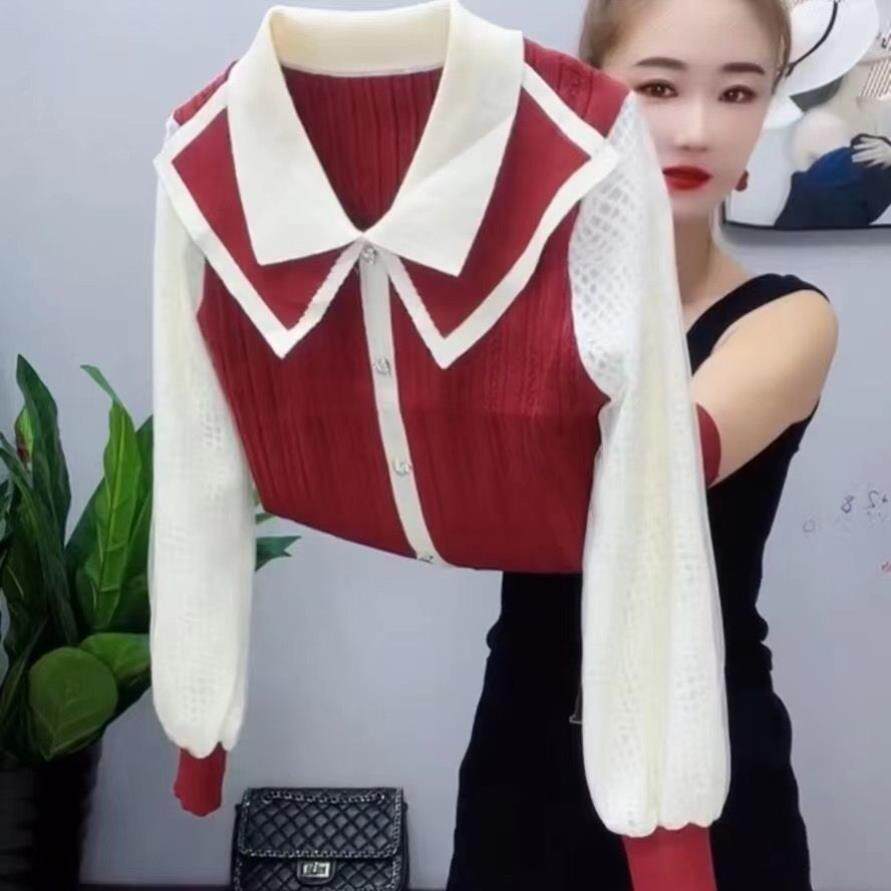 小香风娃娃领针织衫 打底衫毛衣女春秋款 蕾丝时尚显瘦气质长袖上