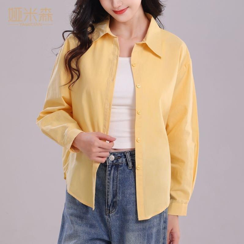 棉衬衫女上衣长袖韩版新款纯色宽松2026衬衣外套设计百搭防晒款