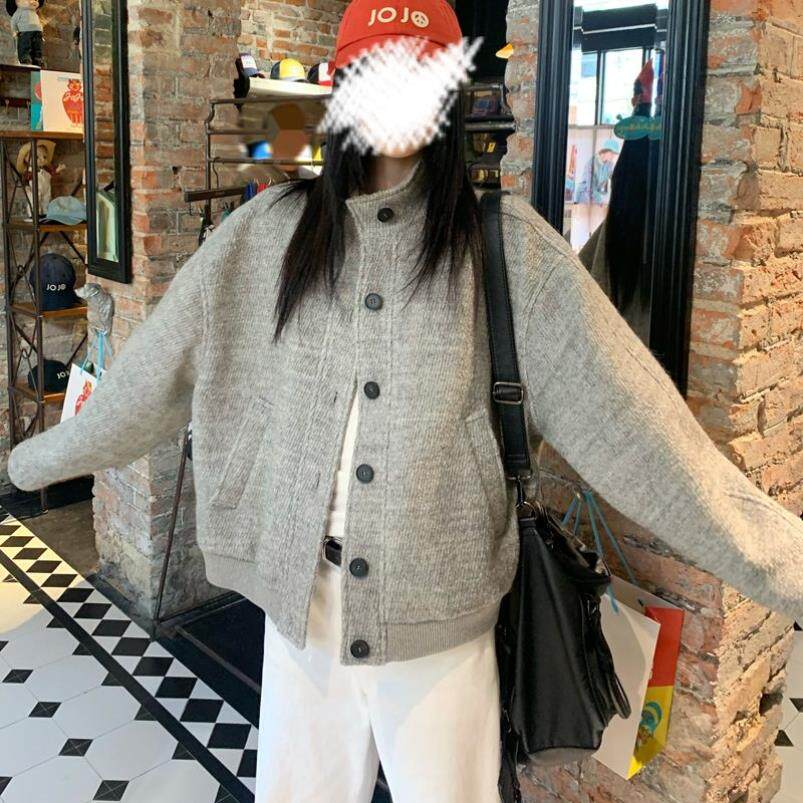 美式复古立领夹克外套 女学生秋季新款 设计感宽松百搭休闲棒球服