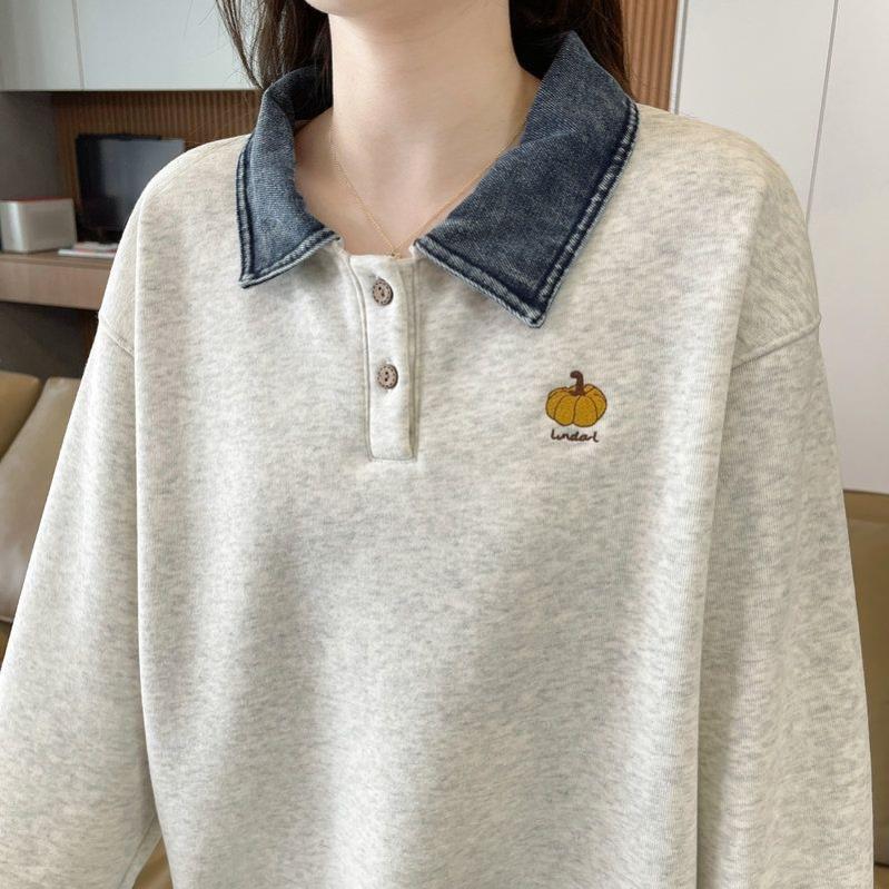 大码polo领宽松卫衣女春秋款2026新款爆款时尚洋气小个子上衣外穿