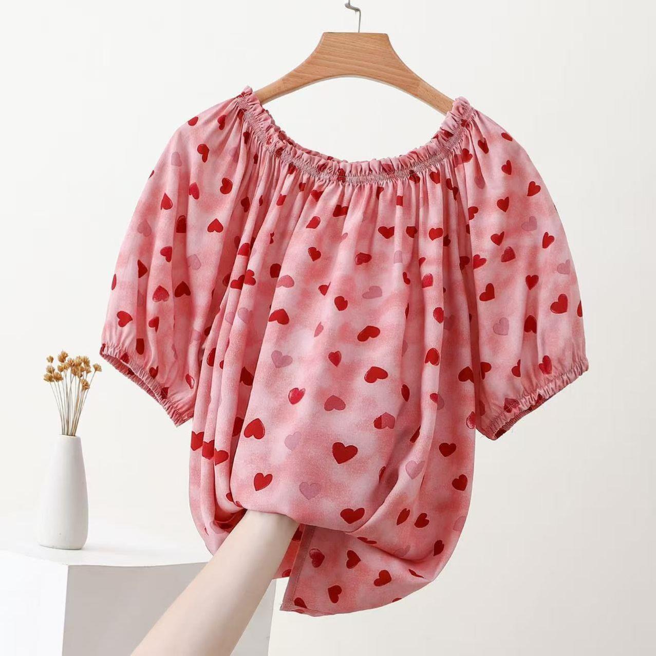 夏季新款棉绸一字肩民族风小衫多巴胺圆领小清新上衣休闲棉绸上衣