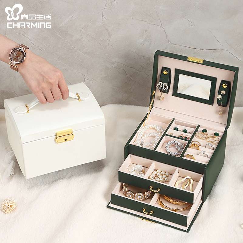 卡瑟格大容量时尚首饰收纳箱pu皮革饰品盒欧美皮质首饰收纳盒