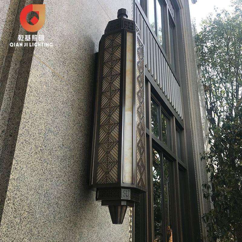 户外仿云石壁灯庭院围墙柱头灯长方形防水不锈钢中式户外墙柱壁灯