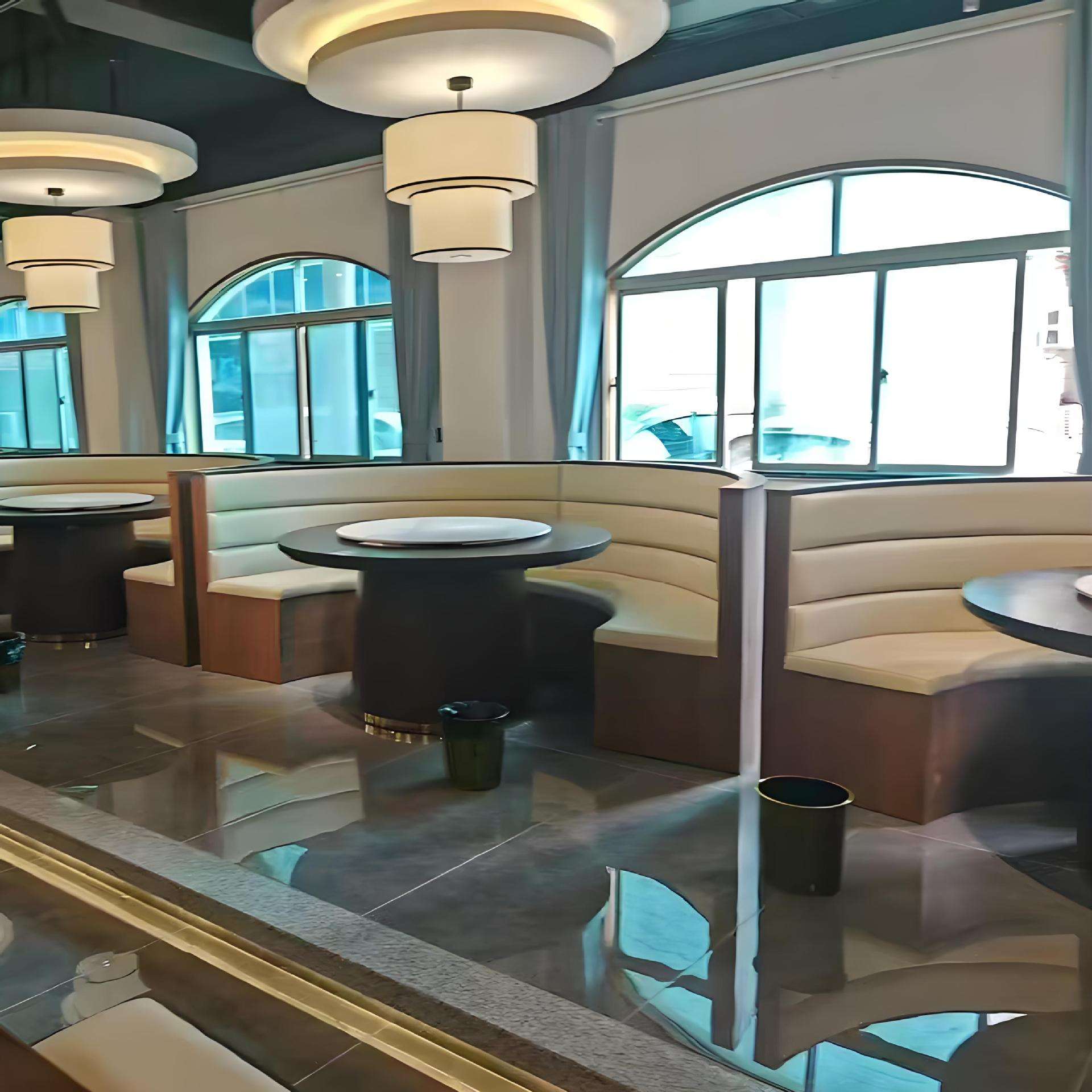 新中式卡座餐桌沙发组合饭店酒店高端餐厅实木餐桌椅半圆岛民卡座