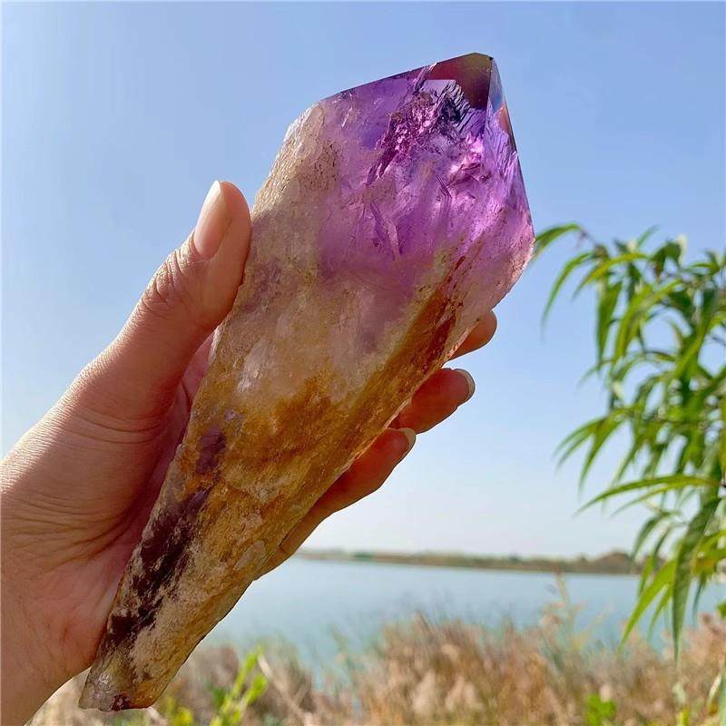 厂家然11306天紫水晶大摆骨干权杖件水晶原石原皮柱家居办公摆件