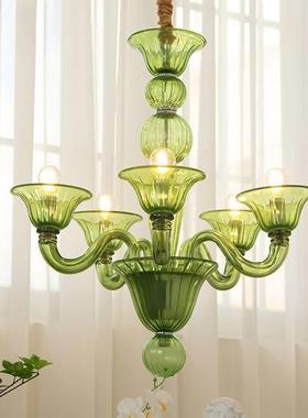 法式雅绿色玻璃复蜡优SLJ烛吊灯美式轻奢设计师复款古客厅卧室餐