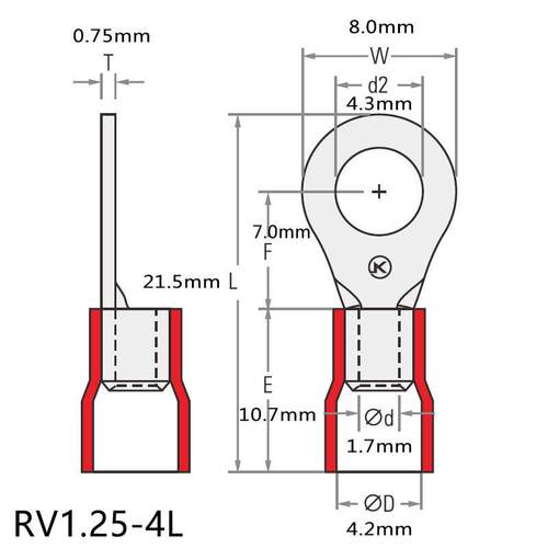 RV1.头25-L紫铜鼻子接地线端4子M4圆形地线端子环端冷861压接线鼻