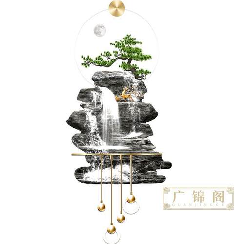 迎客松玄关装饰画轻奢立体高档211户L入ED壁灯山流水走廊过道高挂