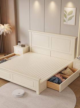 美木床白色1.8m主卧双人床现简约奶代实ALH油风1.5m公主床式储物