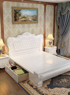 2欧式大床.全实木床2.米豪华双人床18婚床1.5米现代简89794约雕米