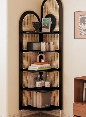 中复式藤编转架角装饰置物FDI古客厅沙发墙边书柜子室实木三拐屏