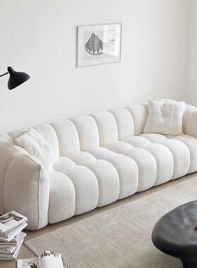 法式复古南瓜沙发油小户VGV型客白色布艺三厅人直排沙发奶直风工