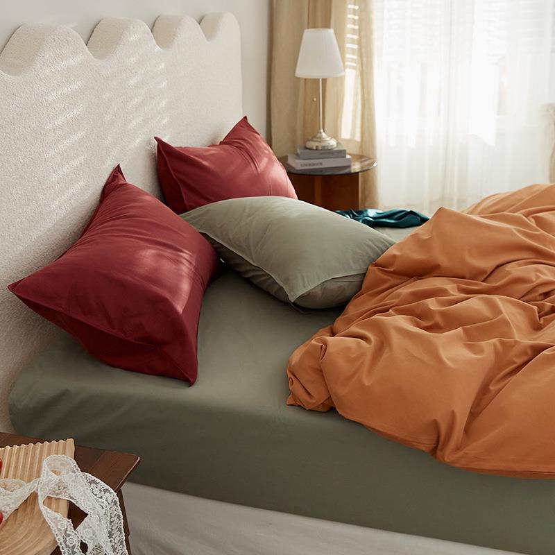 10支长绒棉秋磨毛四套冬加厚全0棉磨毛件纯色撞色床单OOQ床笠款套