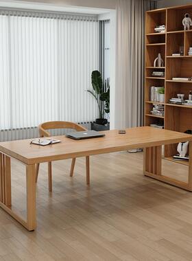 实木简约书桌CJO人多人阅学双习写字木桌原白蜡木长桌家用电脑读