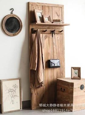 物老榆木复古墙衣帽架做旧玄关原木壁架木质入EEB户衣储架落地靠
