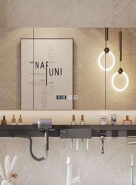 光防雾智浴室镜柜挂墙式带架灯防水实木镜XTI箱带能置物收纳一发