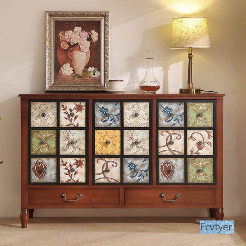 电视柜斗柜PBG实木绘彩收大容量柜美式储物纳抽厅屉客复古玄关柜