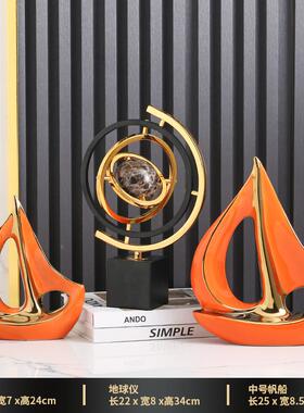 现代轻风奢一帆顺帆件船摆高电档酒WOM柜办公室视柜家居陶瓷装饰