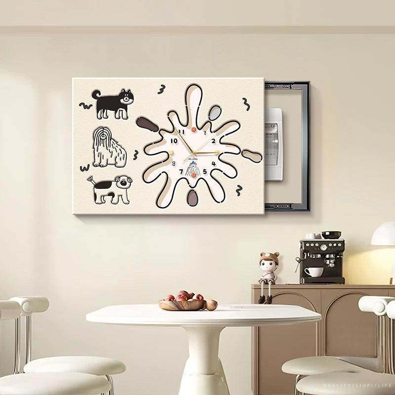 奶FHF油风卡电箱装饰画带钟表创意开关盒挡遮强弱配表电箱遮丑挂