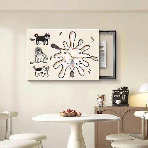 奶FHF油风卡电箱装饰画带钟表创意开关盒挡遮强弱配表电箱遮丑挂