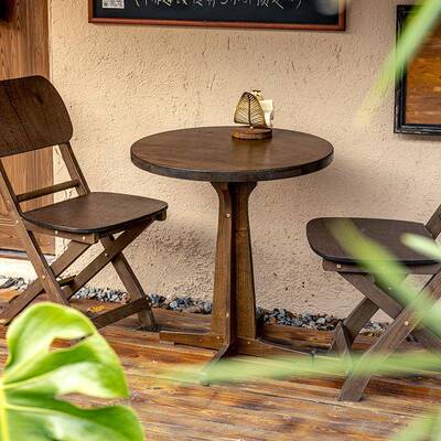 圆方厅桌复古实木可折折叠椅子客阳台茶几用餐桌专85710小户型叠