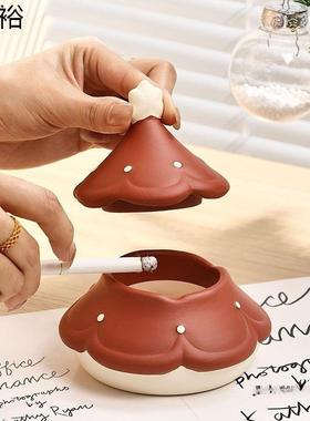 圣诞树烟缸灰带盖防飞轻RAT感奢创意家用客厅灰办公室陶瓷高颜值