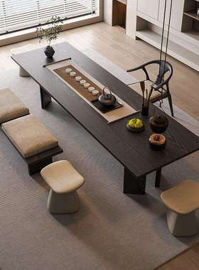 SJ新中式2025新款高端家用实木泡茶台现代轻奢美学办公室接待茶桌